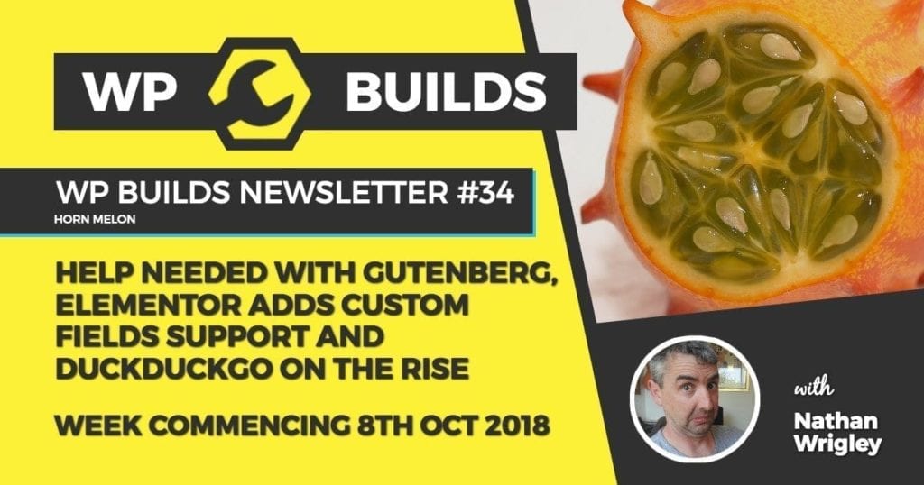WP Builds Newsletter #34 - Help needed with Gutenberg, Elementor adds Cusomt Fields integrations and DuckDuckGo on the rise
